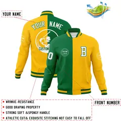 Kelly Green Gold Split Letterman Varsity Full-Snap Baseball Jacket 4