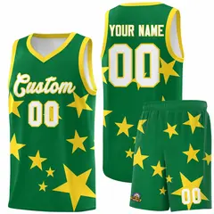 Kelly Green Gold Star Graffiti Basketball Jersey Sets 1