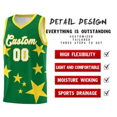 Kelly Green Gold Star Graffiti Basketball Jersey Sets 2