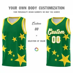 Kelly Green Gold Star Graffiti Basketball Jersey Sets 3