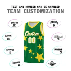 Kelly Green Gold Star Graffiti Basketball Jersey Sets 4