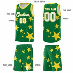 Kelly Green Gold Star Graffiti Basketball Jersey Sets 5