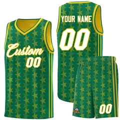 Kelly Green Gold Star Graffiti Pattern Basketball Jersey