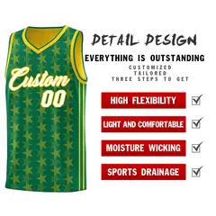 Kelly Green Gold Star Graffiti Pattern Basketball Jersey 2