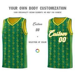 Kelly Green Gold Star Graffiti Pattern Basketball Jersey 3