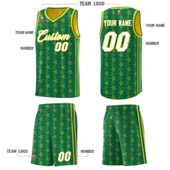 Kelly Green Gold Star Graffiti Pattern Basketball Jersey 5