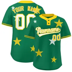 Kelly Green Gold Star Graffiti Two-Button Baseball Jersey 1