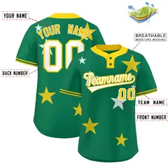 Kelly Green Gold Star Graffiti Two-Button Baseball Jersey 2