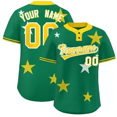 Kelly Green Gold Star Graffiti Two-Button Baseball Jersey 1