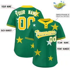 Kelly Green Gold Star Graffiti Two-Button Baseball Jersey 2