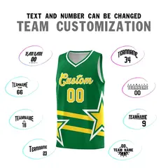 Kelly Green Gold Star Pattern Double Lines Basketball Kits 4