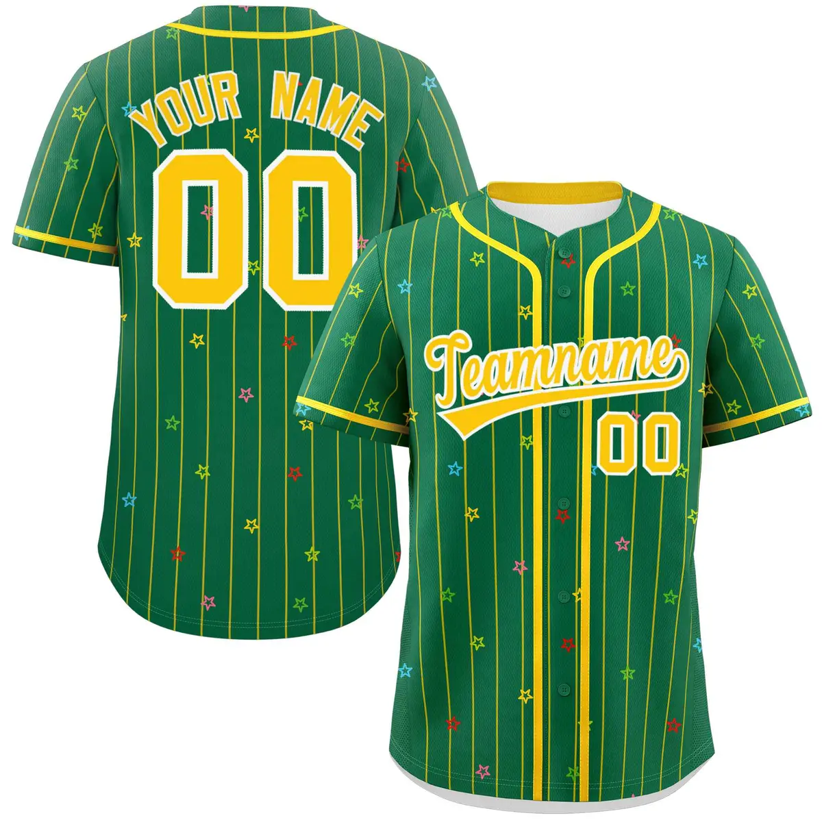 Kelly Green Gold Star Pattern Stripe Baseball Jersey