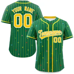 Kelly Green Gold Star Pattern Stripe Baseball Jersey 1