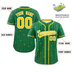 Kelly Green Gold Star Pattern Stripe Baseball Jersey 2