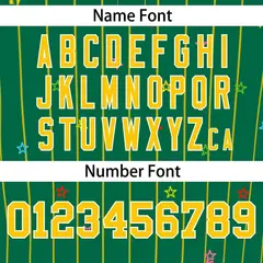Kelly Green Gold Star Pattern Stripe Baseball Jersey 4