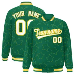 Kelly Green Gold Star Pattern Varsity Letterman Baseball Jacket