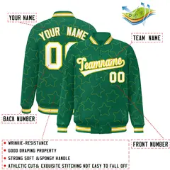 Kelly Green Gold Star Pattern Varsity Letterman Baseball Jacket 2