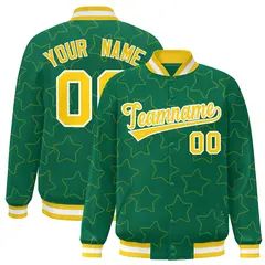 Kelly Green Gold Star Pattern Varsity Letterman Baseball Jacket