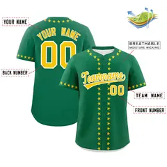 Kelly Green Gold Star Ribbing Authentic Baseball Jersey 2