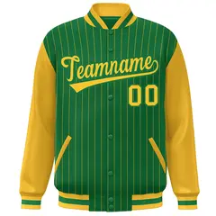 Kelly Green Gold Stripe Raglan Varsity Bomber Jacket 3