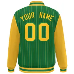 Kelly Green Gold Stripe Raglan Varsity Bomber Jacket 4