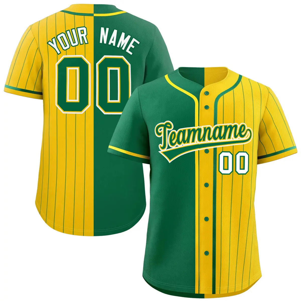 Kelly Green Gold Stripe-Solid Combo Baseball Jersey