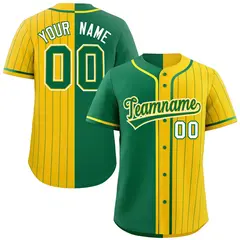 Kelly Green Gold Stripe-Solid Combo Baseball Jersey 1