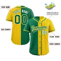 Kelly Green Gold Stripe-Solid Combo Baseball Jersey 2