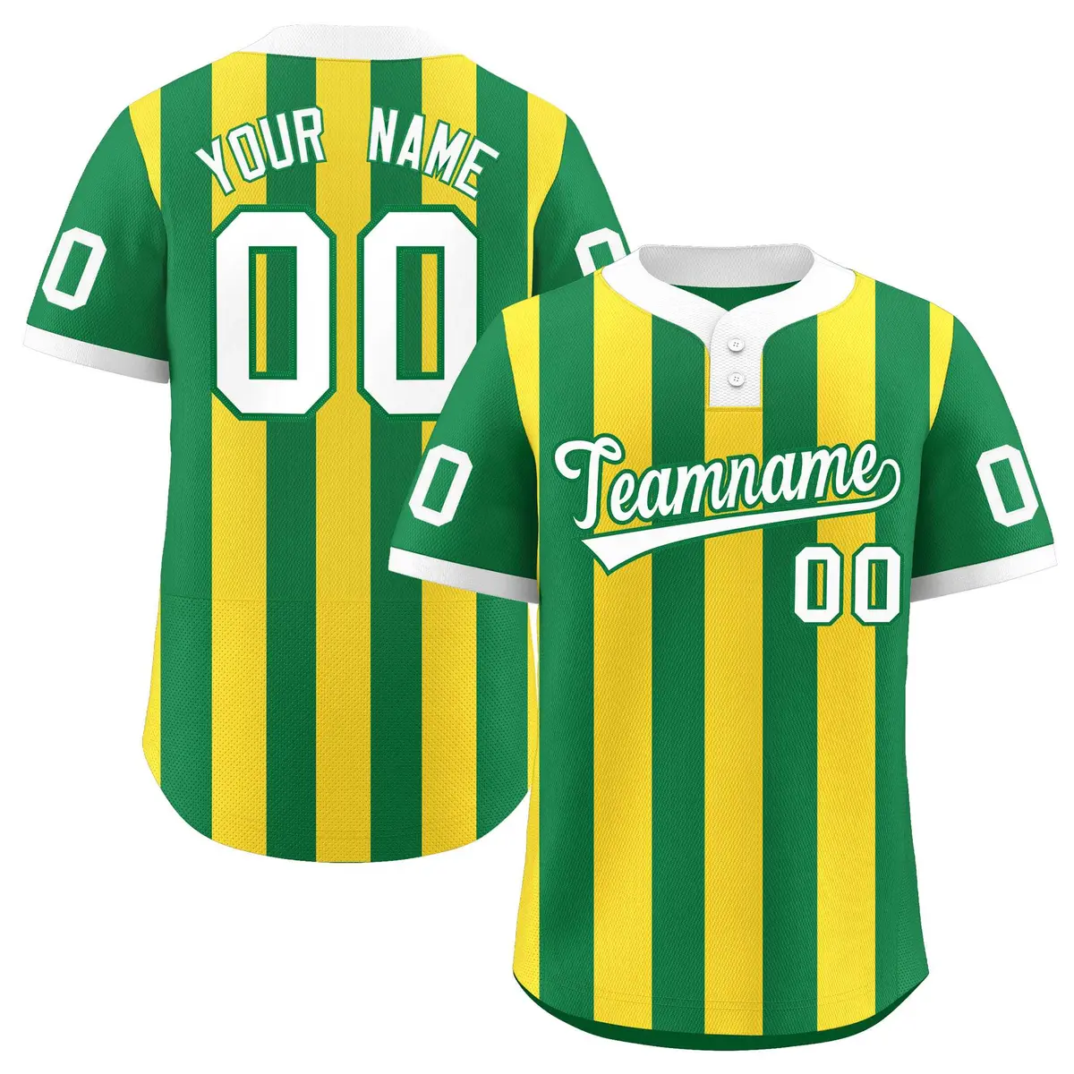 Kelly Green Gold Striped Fashion Two-Button Softball Jersey