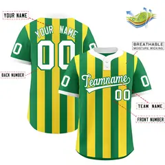 Kelly Green Gold Striped Fashion Two-Button Softball Jersey 2