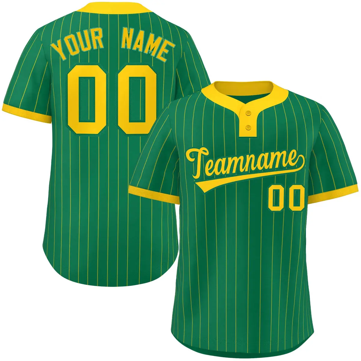Kelly Green Gold Striped Fashion Two-Button Softball Jersey
