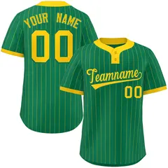 Kelly Green Gold Striped Fashion Two-Button Softball Jersey 1