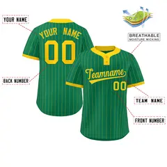 Kelly Green Gold Striped Fashion Two-Button Softball Jersey 2