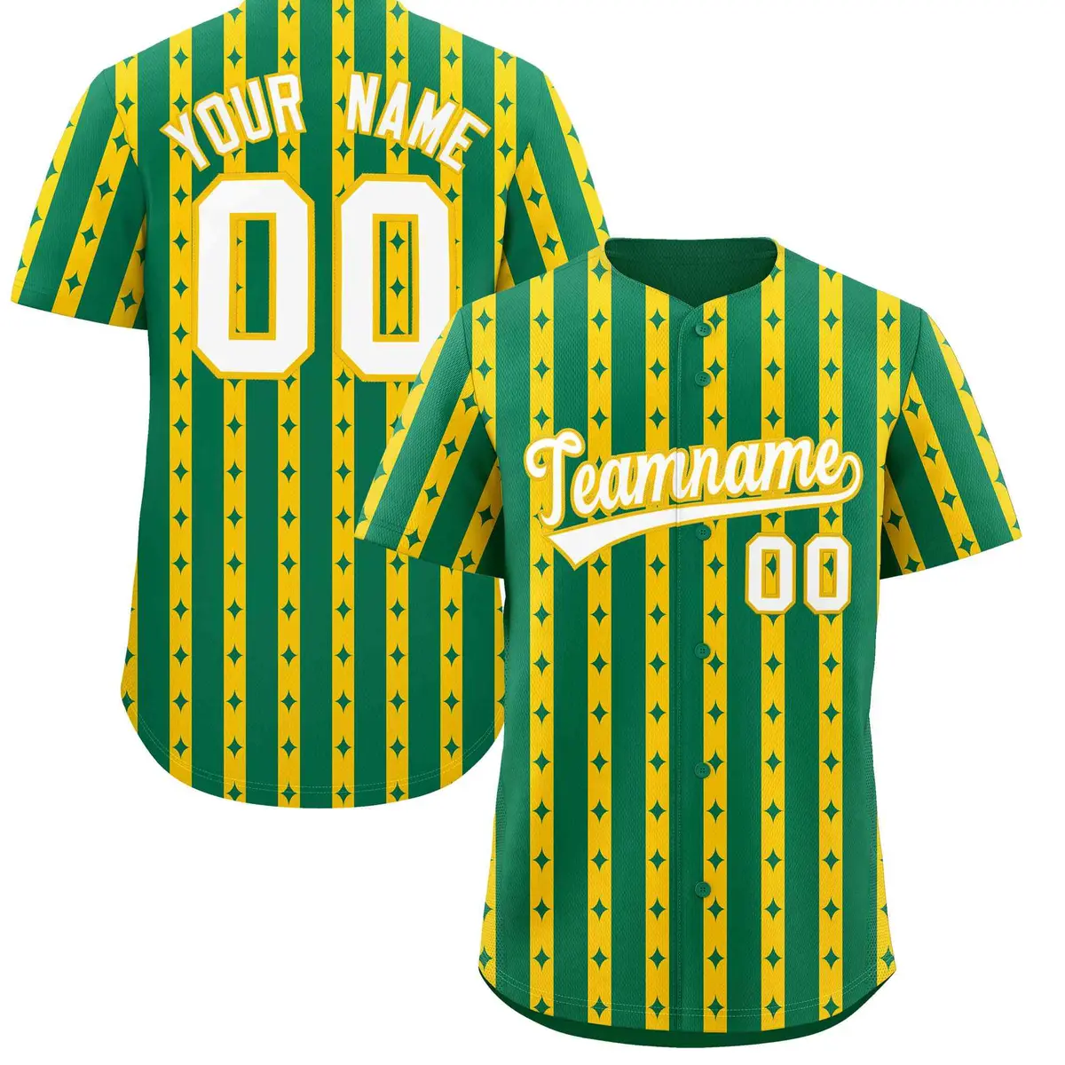 Kelly Green Gold Thick Striped Star Pattern Baseball Jersey