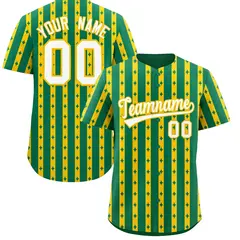 Kelly Green Gold Thick Striped Star Pattern Baseball Jersey 1