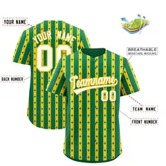 Kelly Green Gold Thick Striped Star Pattern Baseball Jersey 2