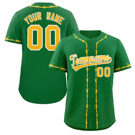 Kelly Green Gold Thorns Ribbed Baseball Jersey