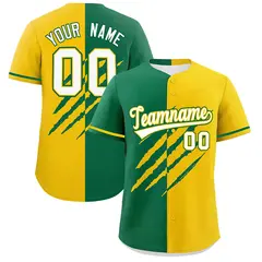 Kelly Green Gold Tiger Claw Scratch Split Baseball Jersey 1