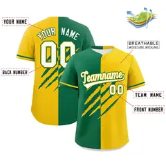 Kelly Green Gold Tiger Claw Scratch Split Baseball Jersey 2