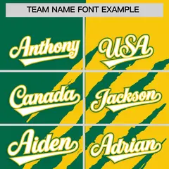 Kelly Green Gold Tiger Claw Scratch Split Baseball Jersey 3