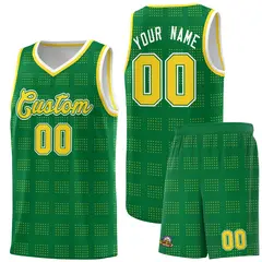 Kelly Green Gold Trailblazer Dot Pattern Basketball Jersey 1