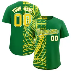 Kelly Green Gold Tribal Split Baseball Jersey 1