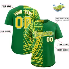 Kelly Green Gold Tribal Split Baseball Jersey 2