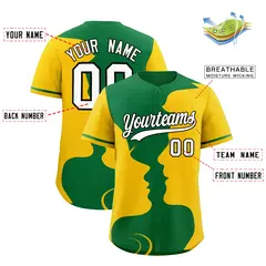 Kelly Green Gold Valentine's Day Couple Silhouettes Baseball Jersey 3