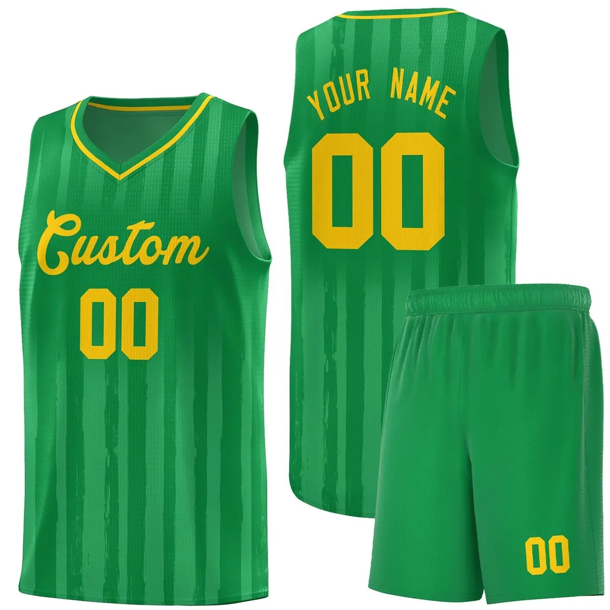 Kelly Green Gold Vertical Stripe Basketball Jersey
