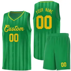 Kelly Green Gold Vertical Stripe Basketball Jersey 1