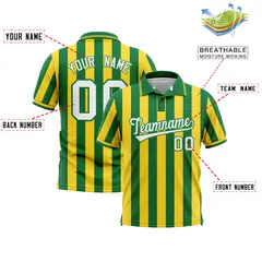 Kelly Green Gold Vertical Stripes Performance Polo Shirt 2