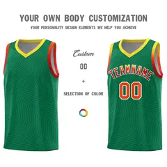 Kelly Green Gold Wave Pattern Basketball Uniform Jersey 3