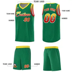Kelly Green Gold Wave Pattern Basketball Uniform Jersey 5