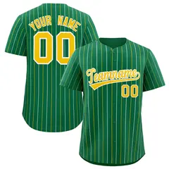 Kelly Green Gold White Bi-Color Striped Baseball Jersey